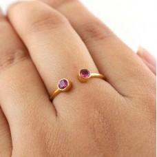 Pink tourmaline dainty adjustable silver ring
